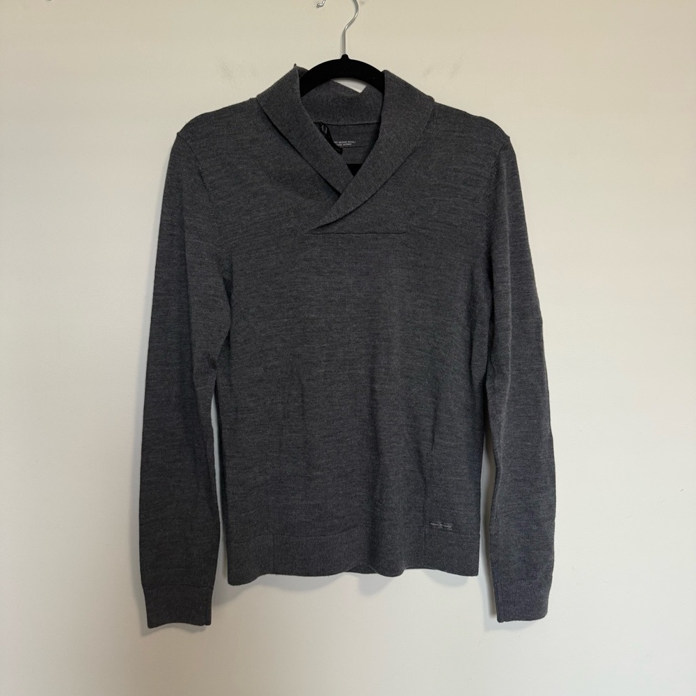 Armani Exchange Shawl Collar Merino Wool Sweater Gray XS - Picture 1 of 9